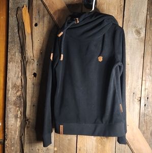 Naketano Women's Black Brave New World Cowl Neck  Hooded Sweater Size L